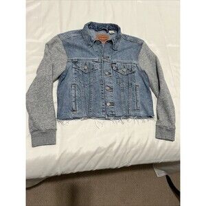 Levi’s Hybrid Trucker Jacket Denim Fleece Thrashed Cut Off Hem Size S